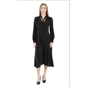 ASTR The Label by Revolve Dress Women S Edith Tie Neck Midi V-Neck Chiffon Black